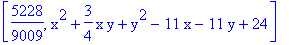 [5228/9009, x^2+3/4*x*y+y^2-11*x-11*y+24]